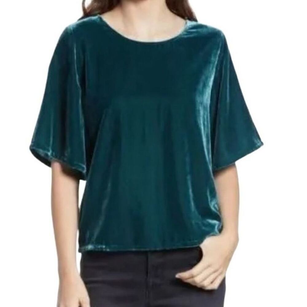 Chelsea.28 Women's Drapey Velvet Top Green Ponderosa Blouse Size Small‎